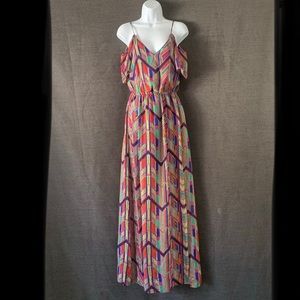 Ella Moss Silk Print Cold Shoulder Maxi Dress